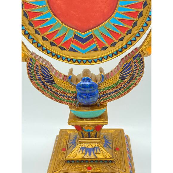 Vintage Hand painted‎ Gold,Red,Blue Scarab Beetle Double Sided Standing Mirror - Picture 6 of 15